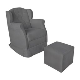 Poltrona Amamentação Cadeira Reforçada Balanço Puff Suede:cinza - 2