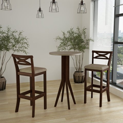 Conjunto Bistrô 1 Mesa 2 Banquetas Copacabana Bege/Capuccino