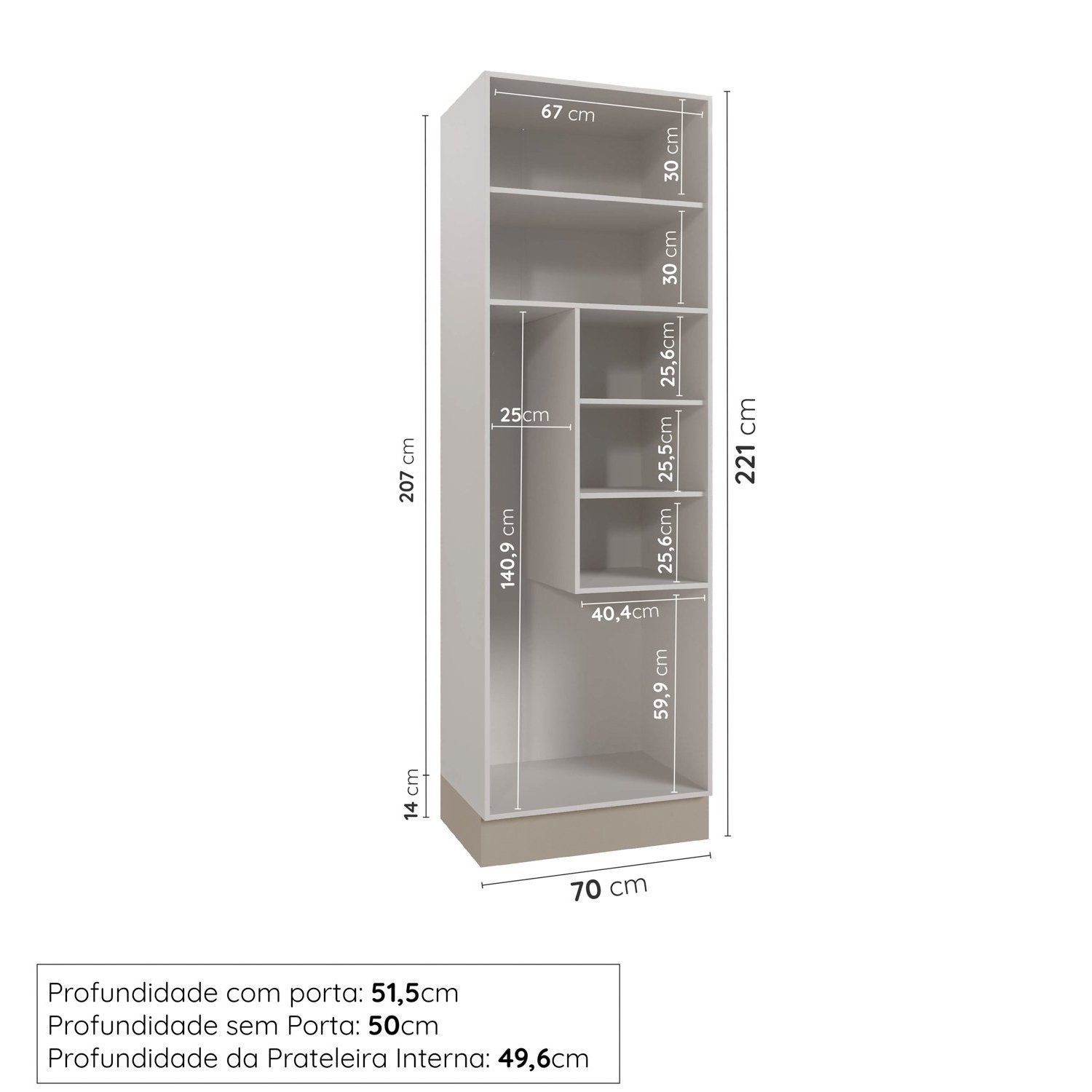 Armário Multiuso 2 Portas 70cm com Rodapé Ipanema Cabecasa Madeiramadeira - 3