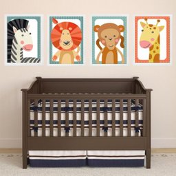 Kit 4 Quadros Infantis Bichinhos do Safari 33x24cm:moldura Branca - 1