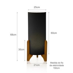 Luminária de Chão Vitória Decoração Cúpula Suede Preto - 3