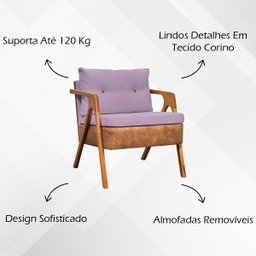 Kit 2 Poltronas Laura Moderna Corino e Linho Cores Pé Castanho - 8