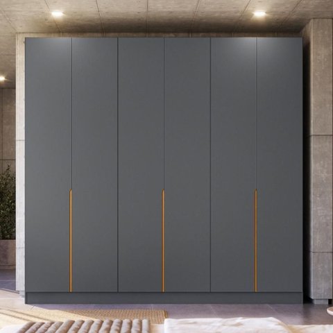 Guarda Roupa 6 Portas Abrir 230 cm X 240 cm para Quarto ou Closet 100% MDF Cor:Cinza e Peroba
