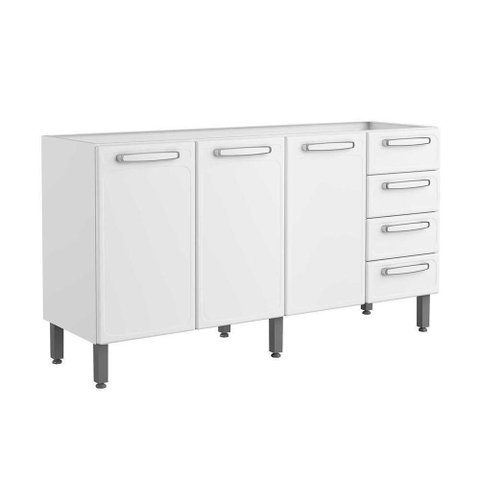 Gabinete P- Pia Cozinha Balcão Evidence 7028 C- 3 Portas 4 Gavetas S- Tampo 160cm Branco -