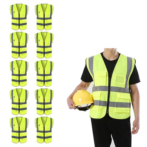 Colete Sinalizador Refletivo Faixa Kit 10 Unidades Trabalho EPI Blusao Fluorescente Fiscalizaçao Obr