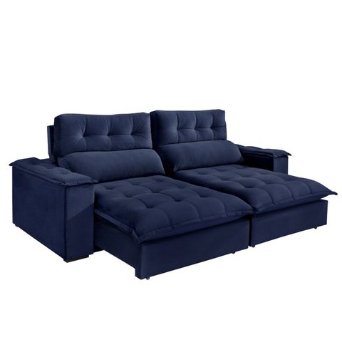 Sofá Retrátil e Reclinável Molas Ensacadas 3 Lugares Madri Evidence Suede Azul Marinho