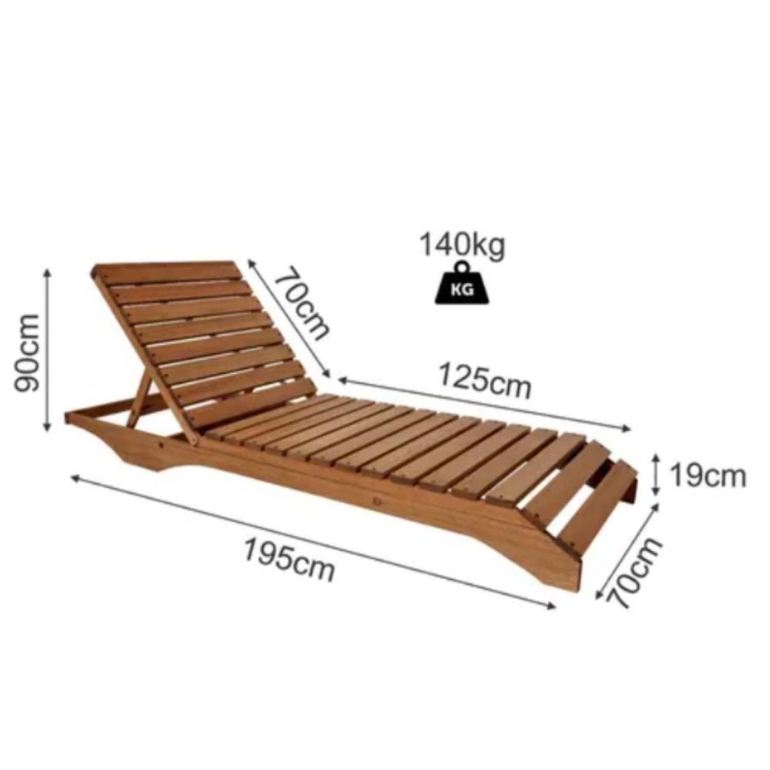 Conjunto 2 Espreguiçadeiras para Jardim em Madeira Maciça Chaise Long - 4