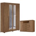 Ver imagem 1 de Guarda Roupa Casal Ripado 4 Portas Buriti com Espelho e Pés e Cômoda Havana Master Jatobá Acetinado