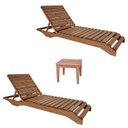 Ver imagem 1 de Conjunto 2 Espreguiçadeiras e 1 Mesinha de Centro para Jardim em Madeira Maciça