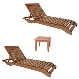 Conjunto 2 Espreguiçadeiras e 1 Mesinha de Centro para Jardim em Madeira Maciça - 1