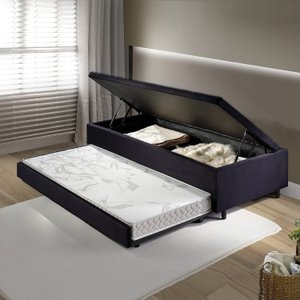 Bicama com Baú Solteirão Reforçado 96x203 Cm em Suede