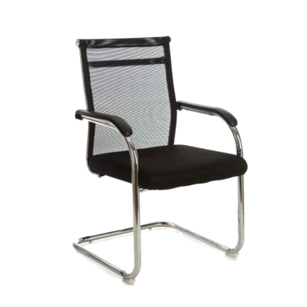 Cadeira Interlocutor Tela Mesh (fixa) Cromada - Cor Preta - 22116 - 1