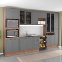 Ver imagem 1 de Cozinha Completa com Balcão Milla Focus Plus 16 Portas 3 Gavetas MDF MDP 320cm Nogal com Cinza