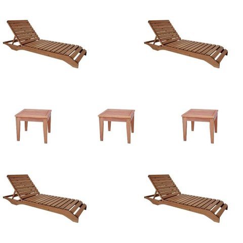 Conjunto 4 Espreguiçadeiras e 3 Mesinhas de Centro para Jardim em Madeira Maciça Marrom