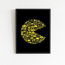 Quadro Gamer Games Símbolos 33x24cm:Madeira preta - 1