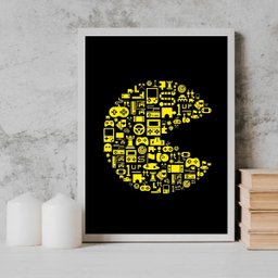 Quadro Gamer Games Símbolos 33x24cm:Madeira preta - 2