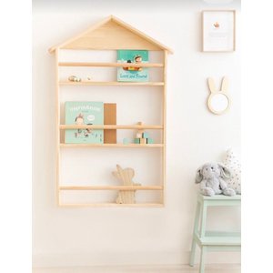 Nicho Triplo Casa Prateleira Infantil para Livros, Brinquedos e Decoração Expositor de Bonecas de Ma