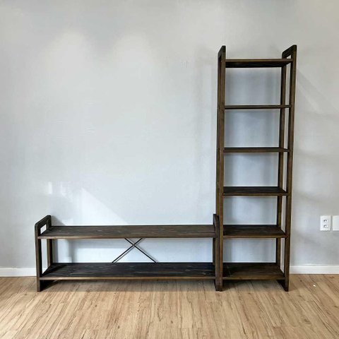 Rack para TV Slim Linea 55" 141.5cm com Estante 6 Prateleiras Amadeirado Artfactory Design
