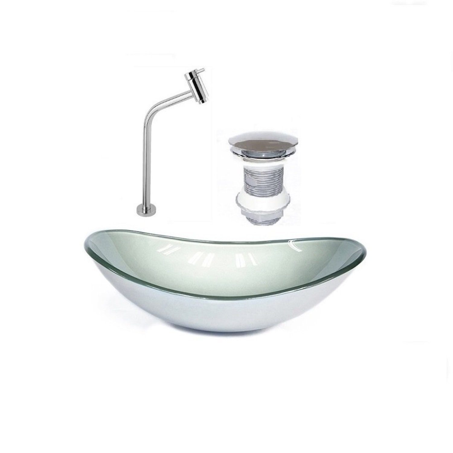 Kit Cuba Vidro Oval 55cm Torneira e Válvula - 1