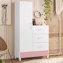 Ver imagem 2 de Cômoda Sapateira Quarto Mobi com 3 Gavetas e 1 Porta Branco Fosco/Rosa