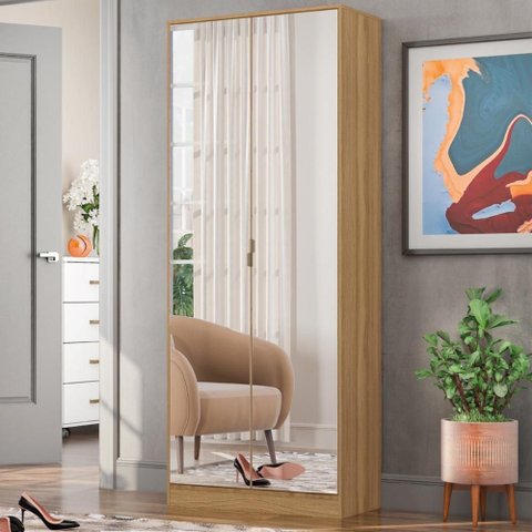 Armário Multiuso Sapateira 2 Portas com Espelho e 1 Gaveta Austin - Amêndola Touch