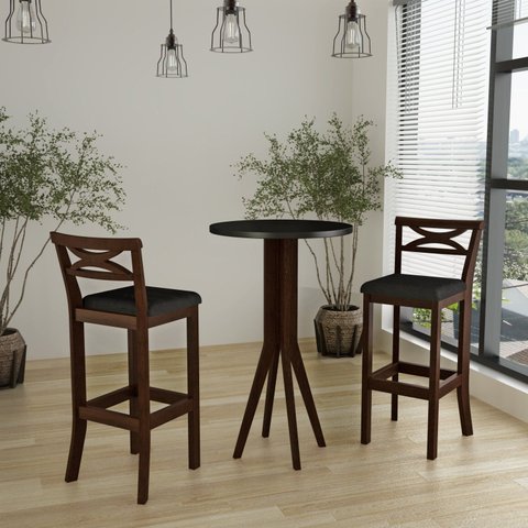 Conjunto Bistrô 1 Mesa 2 Banquetas Copacabana Preto/Capuccino