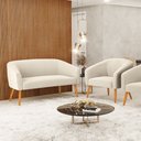 Ver imagem 2 de Kit 1 Sofá Namoradeira e 1 Poltrona Stella Bouclê Pés Palito Castanho - D'Rossi Bege