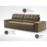 Sofá com Porta Copos e Carregador Usb Ret Rec Luke 2,30m Veludocristal Castor - Netsofas - 2