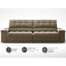 Sofá com Porta Copos e Carregador Usb Ret Rec Luke 2,30m Veludocristal Castor - Netsofas - 3