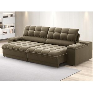 Sofá com Porta Copos e Carregador Usb Ret Rec Luke 2,30m Veludocristal Castor - Netsofas