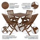 Ver imagem 4 de Conjunto Mesa e 4 Cadeiras em Madeira Maciça Dobráveis para Jardim e Varanda Marrom Cas Abao