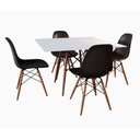 Ver imagem 1 de Conjunto de Mesa de Jantar Eames Eiffel Quadrada 90cm Tampo de Madeira Branco com 4 Cadeiras Pretas