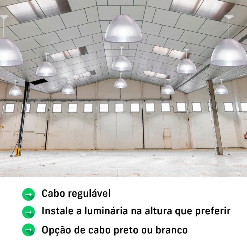 3 Luminárias Prismática para Galpão Pavilhão Industrial 16 Pol 40cm Cabo 3m Cor:branco - 5