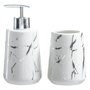 Kit Lavabo E Banheiro Saboneteira Líquida Escova Raios / 321 PGB 2 Peças Prata