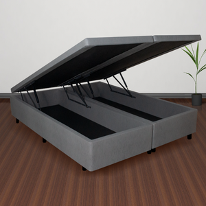 Cama Box com Baú Queen 158x198x42 Cm com Pistão a Gás Courino Linho