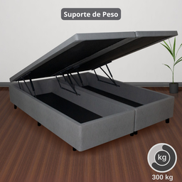 Cama Box com Baú Queen 158x198x42 Cm com Pistão a Gás Courino Linho - 5