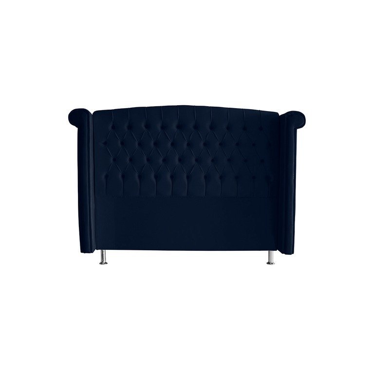 Cabeceira de Cama Box Toquio King 195 Cm Suede Azul Marinho Ec Móveis