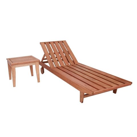 Conjunto Espreguiçadeira e Mesinha de Centro Madeira Maciça