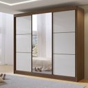 Ver imagem 1 de Guarda-Roupa Casal 3 Portas de Correr com Espelho 100 % MDF Cristal Marrom/Castanho/Off White