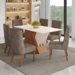 Conjunto Sala de Jantar Mesa Tampo Mdf 6 Cadeiras Jéssica Espresso Móveis - 1