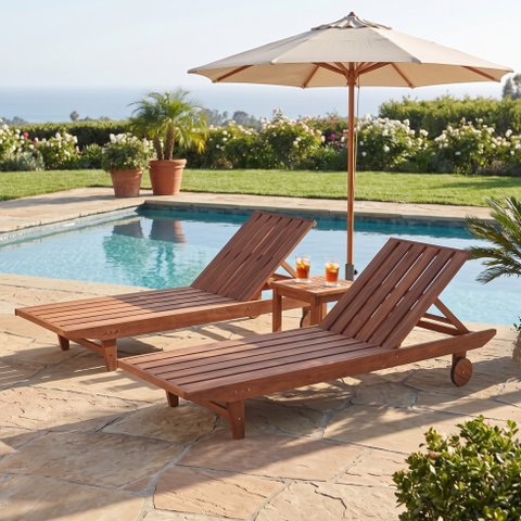 Kit 2 Espreguiçadeiras em Madeira Maciça para Piscina Marrom Maldivas 192 x 64cm