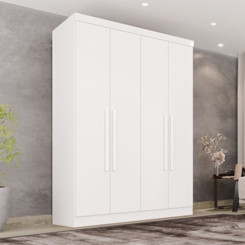 Guarda-Roupa Casal 4 Portas 2 Gavetas França Branco