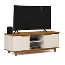 Ver imagem 4 de Rack Bancada Flow para Tv 146 Cm 2 Portas com Pés de Madeira Offwhite com Freijó - Rede Móveis