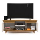 Ver imagem 5 de Rack Bancada Flow para Tv 146 Cm 2 Portas com Pés de Madeira Offwhite com Freijó - Rede Móveis