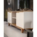Ver imagem 3 de Rack Bancada Flow para Tv 146 Cm 2 Portas com Pés de Madeira Offwhite com Freijó - Rede Móveis