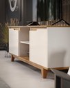 Ver imagem 3 de Rack Bancada Flow para Tv 146 Cm 2 Portas com Pés de Madeira Offwhite com Freijó - Rede Móveis