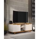 Ver imagem 1 de Rack Bancada Flow para Tv 146 Cm 2 Portas com Pés de Madeira Offwhite com Freijó - Rede Móveis