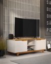 Ver imagem 1 de Rack Bancada Flow para Tv 146 Cm 2 Portas com Pés de Madeira Offwhite com Freijó - Rede Móveis