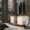 Ver imagem 2 de Rack Bancada Flow para Tv 146 Cm 2 Portas com Pés de Madeira Offwhite com Freijó - Rede Móveis