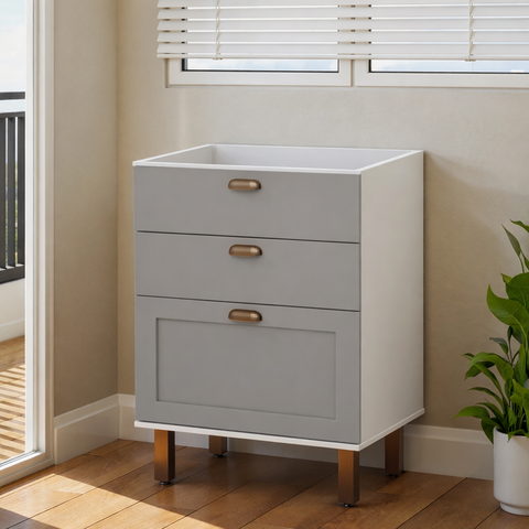 Balcão para Cozinha 3 Gavetas sem Tampo 100% MDF Americano Iluminata Cinza/Branco/Fendi